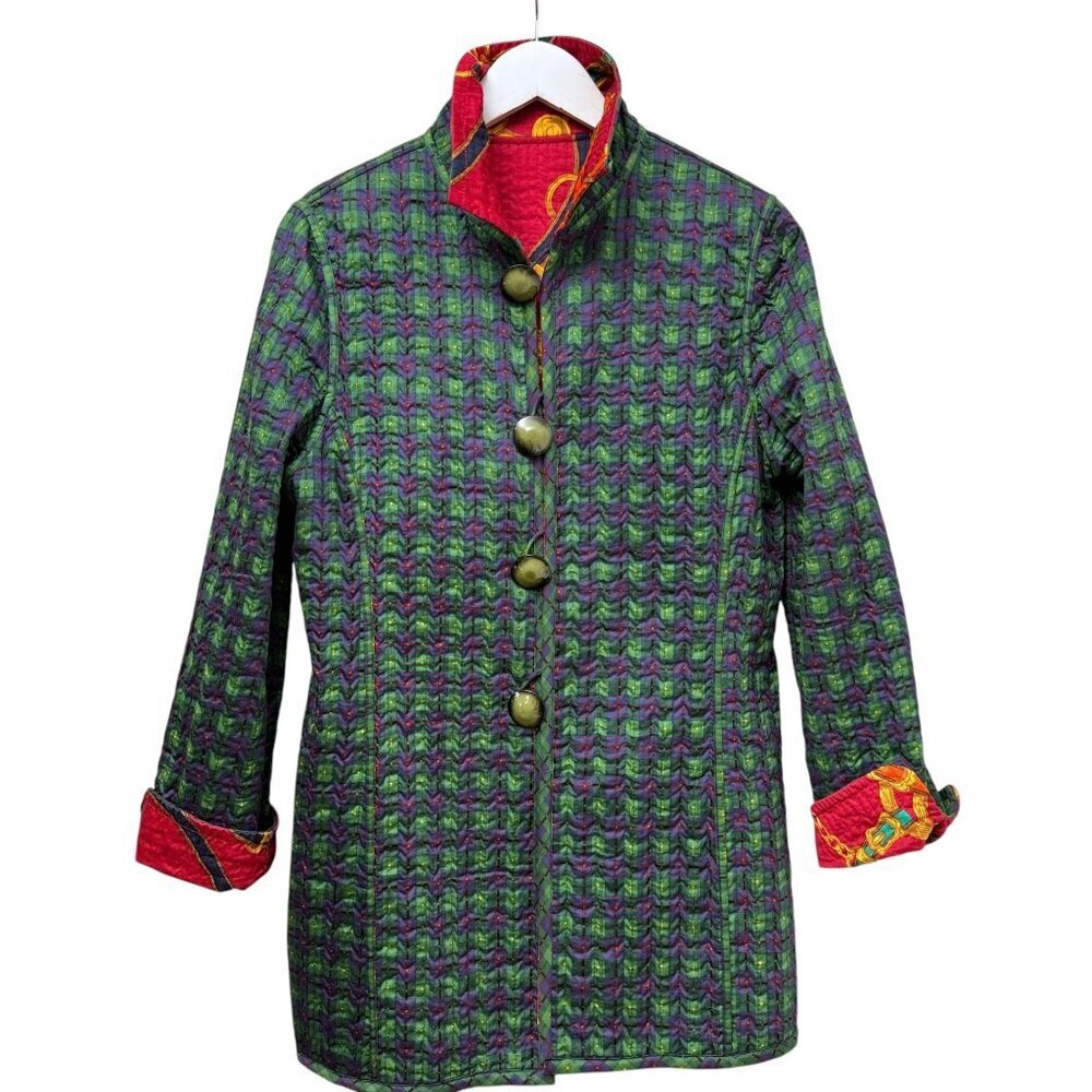 Quilted Reversible Jacket Medium Red Equestrian P… - image 3